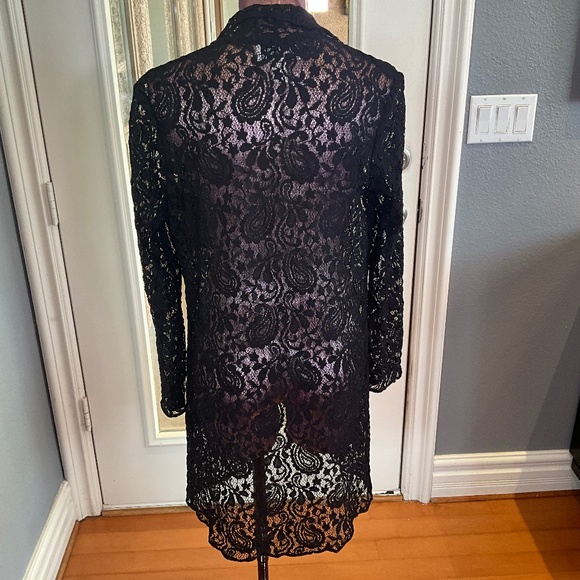 Vintage 90s Joseph Ribkoff Lace Open Front Sweater Topper Bridal Evening Black 8 - Picture 4 of 10